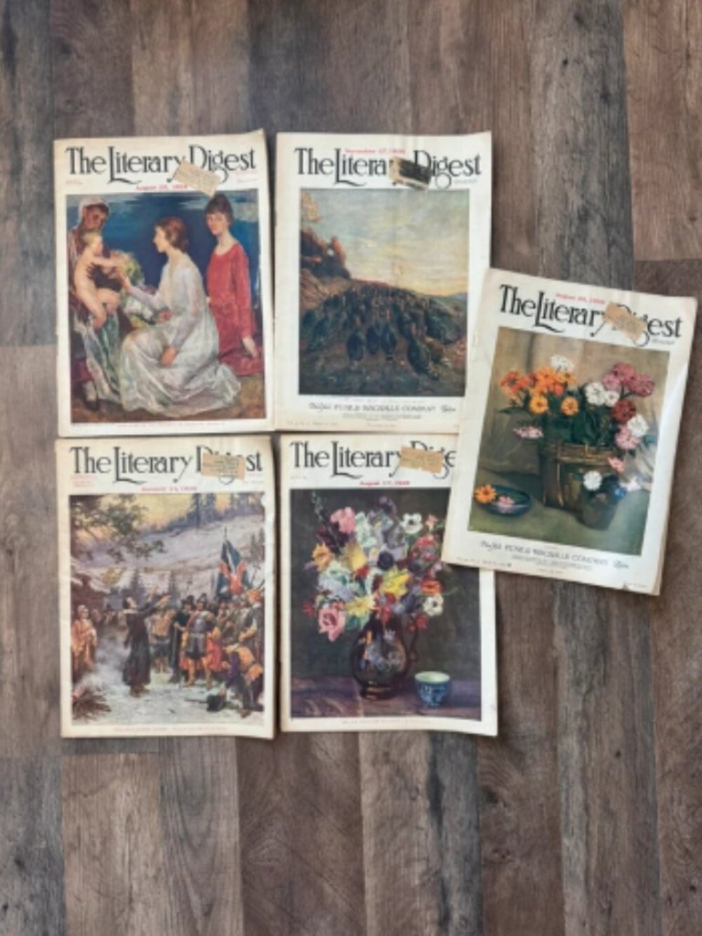 Lot of 5 Antique Literary Digest Magazines 1926–1930 Vintage Art Covers